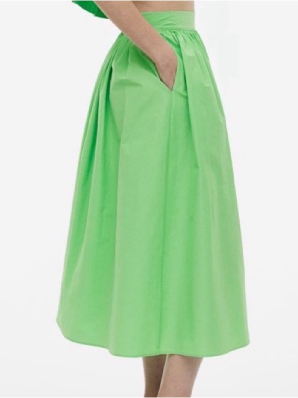 H&M Neon Green Midi Skirt with Pockets